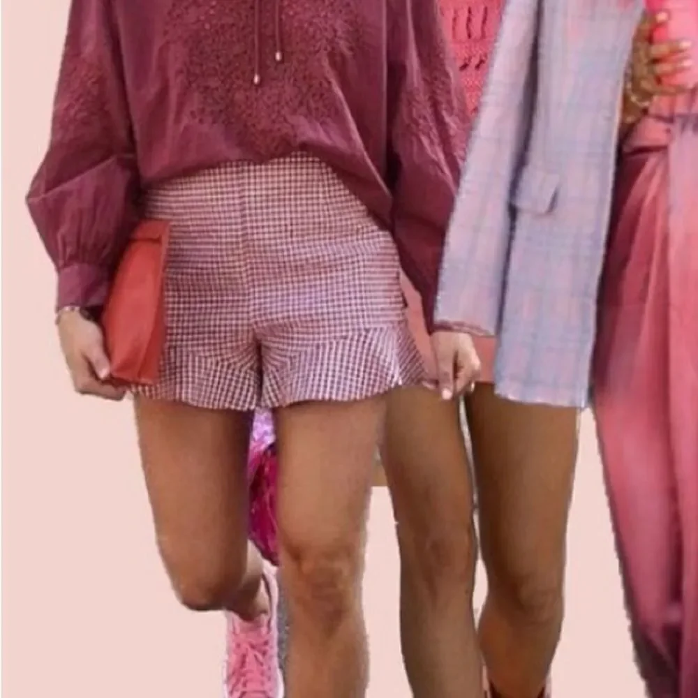 Twik Plaid Red And Whit High Waist Bermuda Retro shorts M - Picture 3 of 10